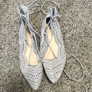 Qupid Gray Pointed-Toe Flats with Slingback Design